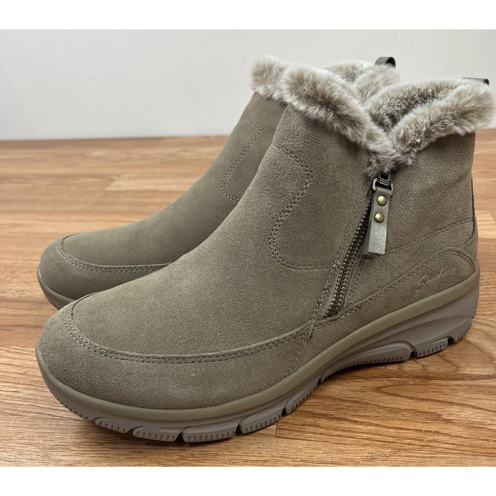 Skechers Easy Going Boots Booties in Taupe, Women's Size 11 Suede Zip Close